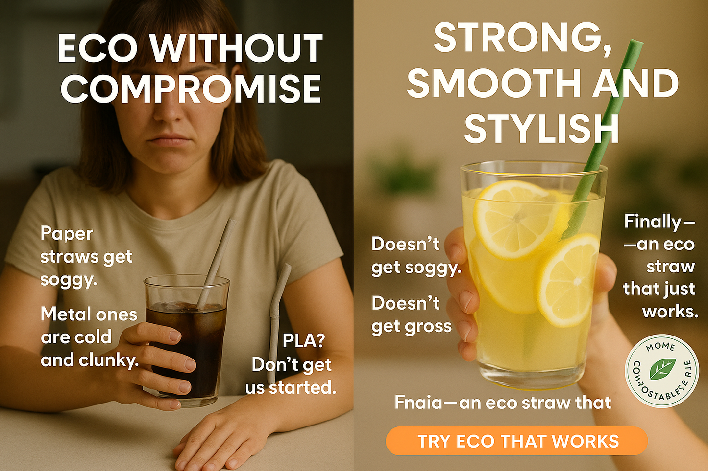 EcoSip Rice Straws – 100% Compostable, Plastic-Free Drinking Straws (6mm)